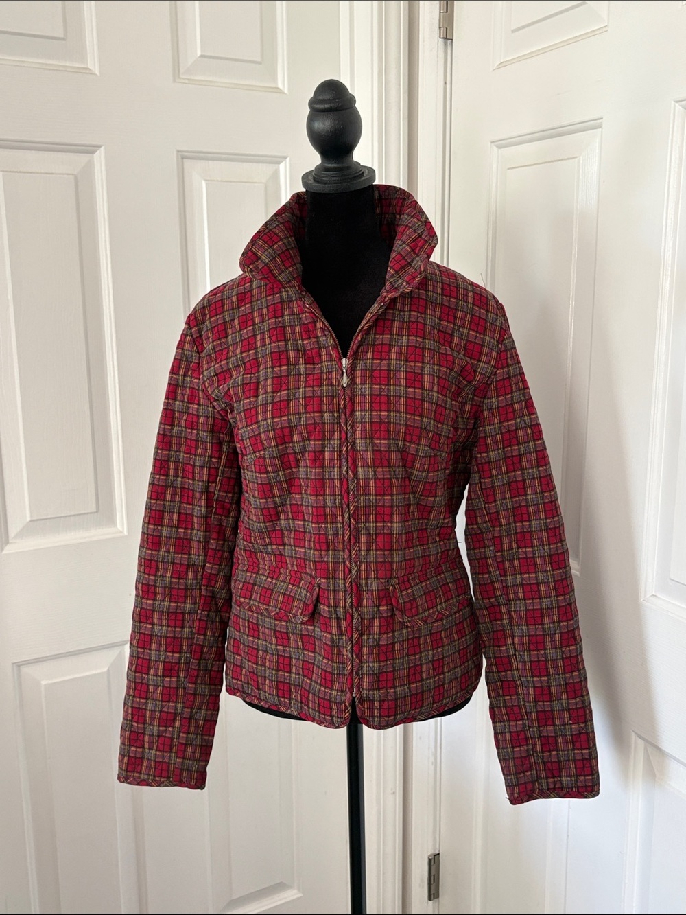 Christopher & Banks Red Plaid Quilted Puffer Jacket